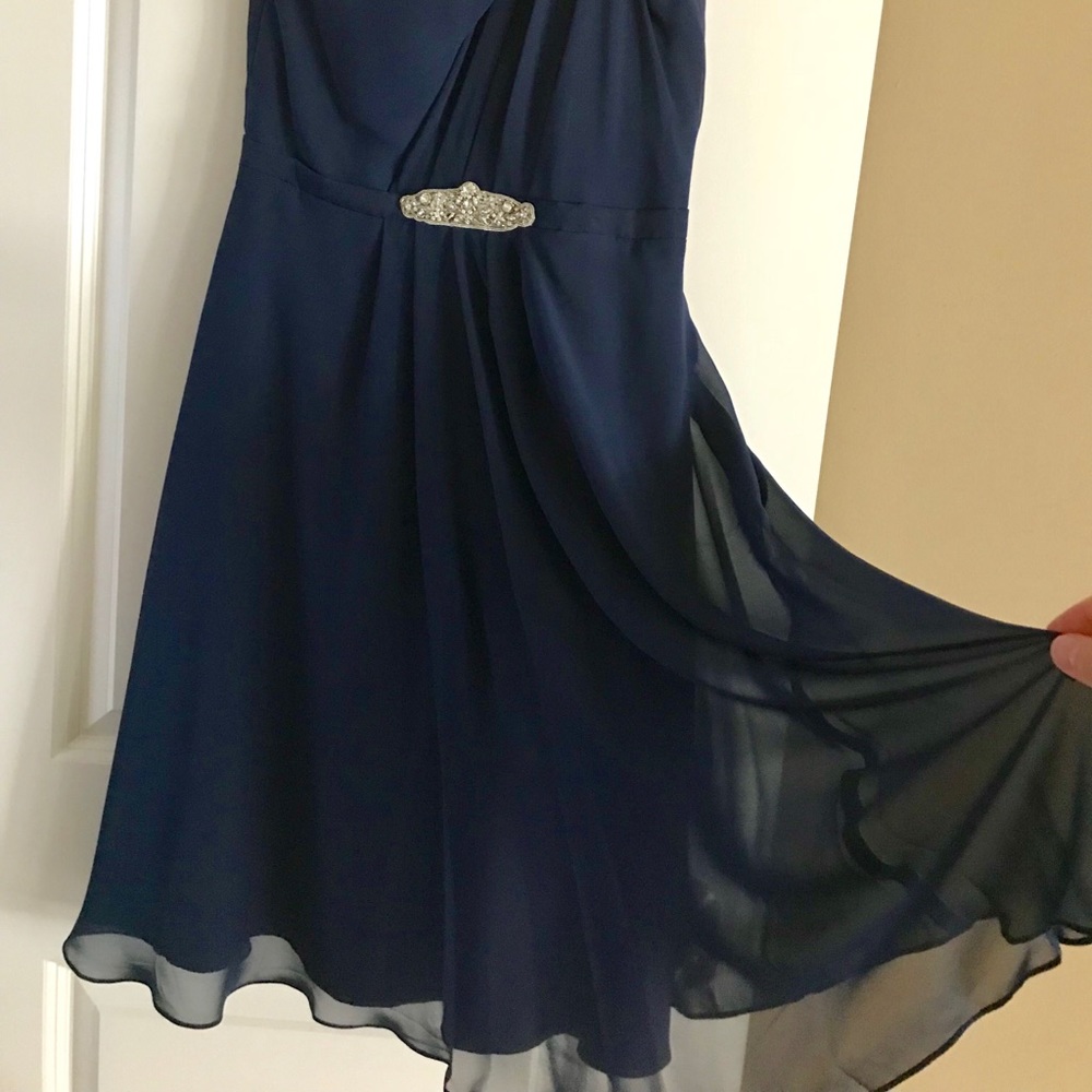 Alvina Valenta Navy Chiffon One Shoulder Dress
